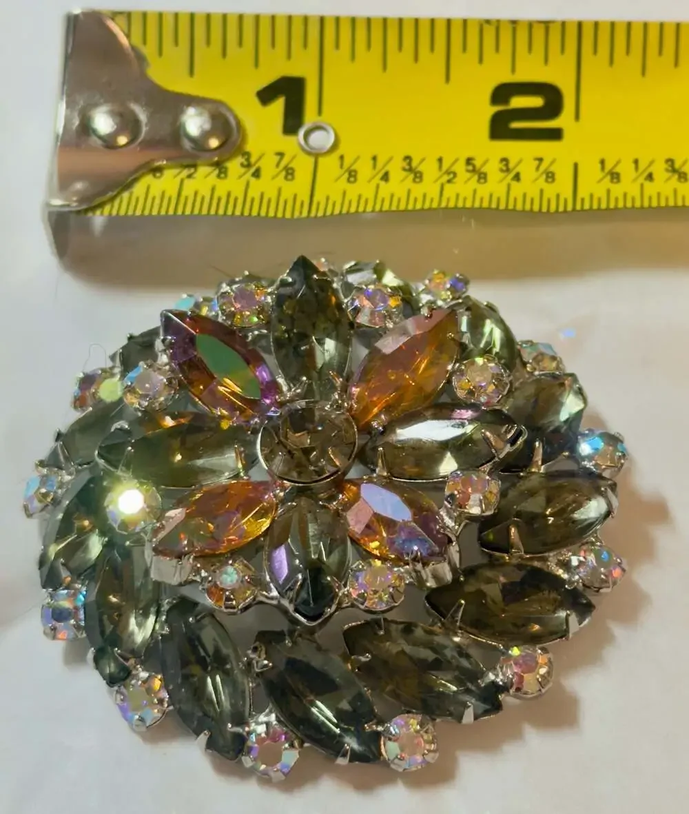 Vtg Garne Jewelry Marquise Aurora Crystal Flower Brooch  2
